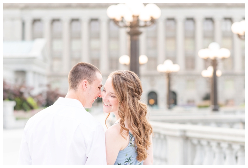 Romantic summer light and airy engagement photography session at the Harrisburg Capitol