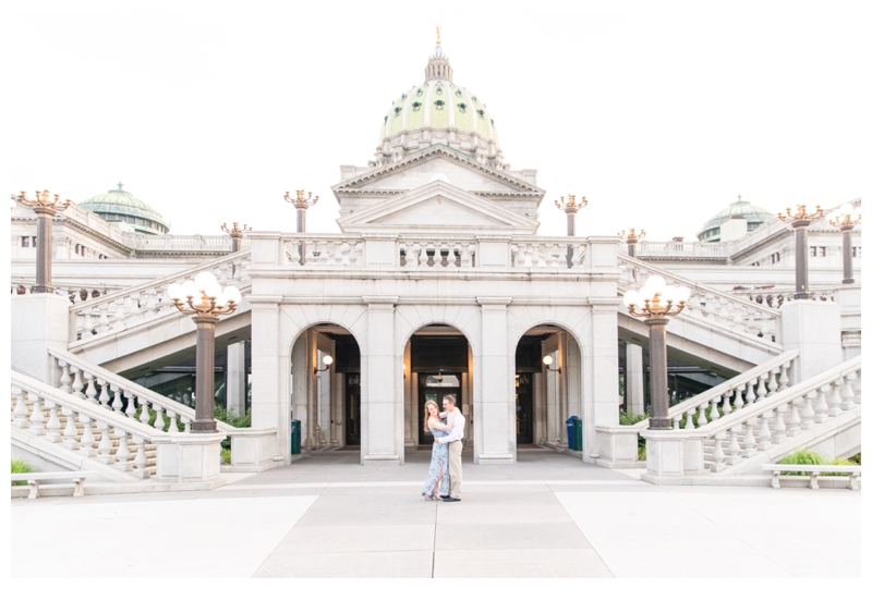 Romantic summer light and airy engagement photography session at the Harrisburg Capitol