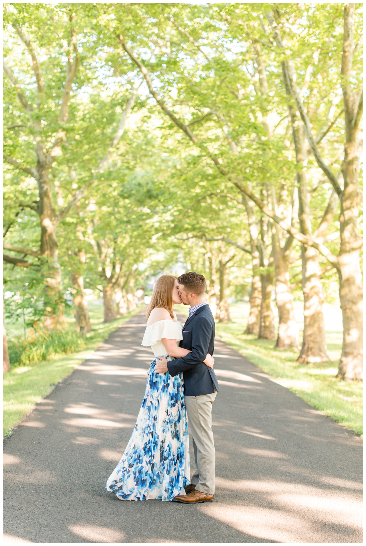 Couple kissing during engagement session at Fonthill Castle in Doylestown, PA