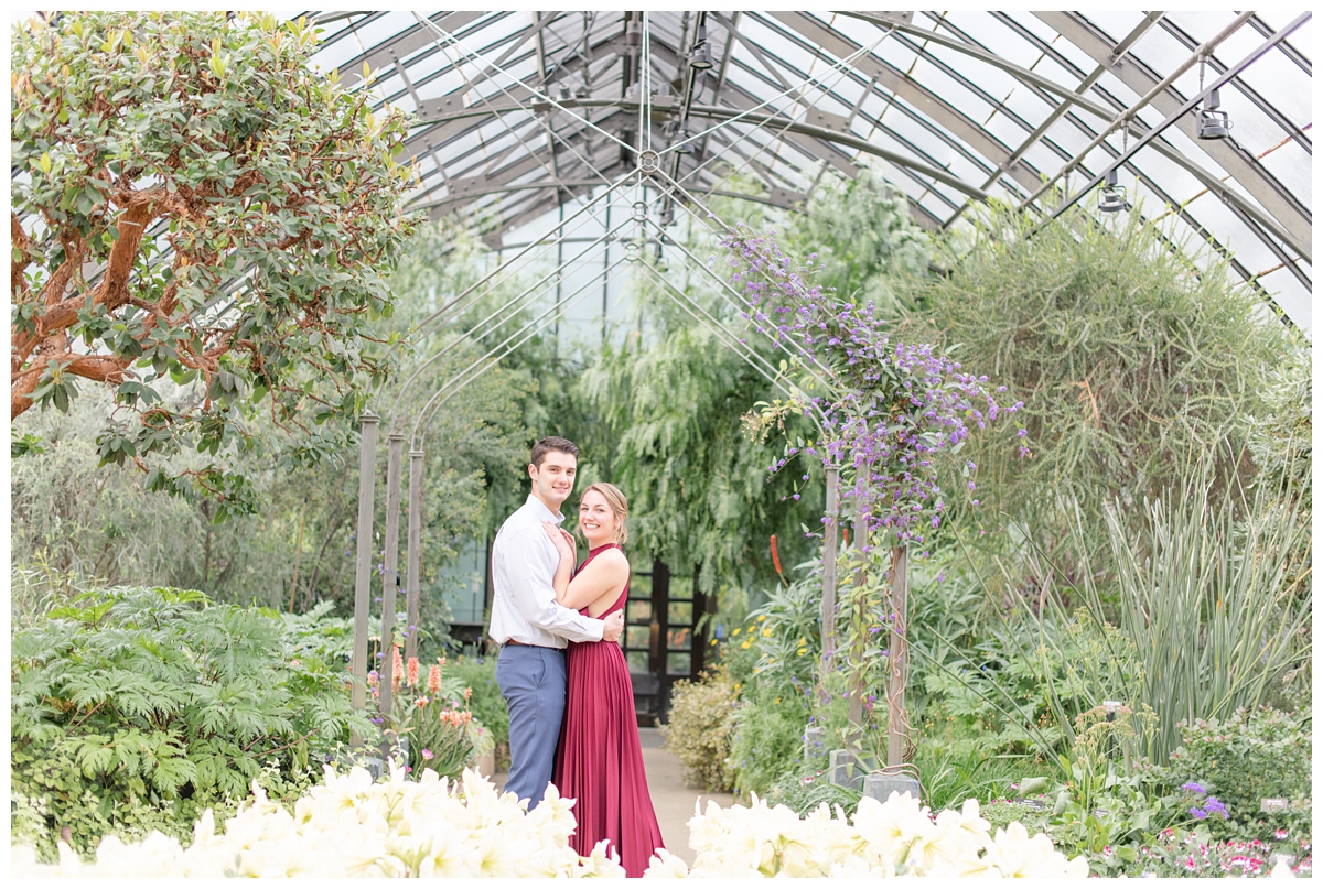 Indoor engagement photo session at Longwood Gardens