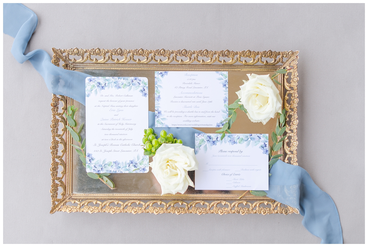 Slate blue wedding invitation suite