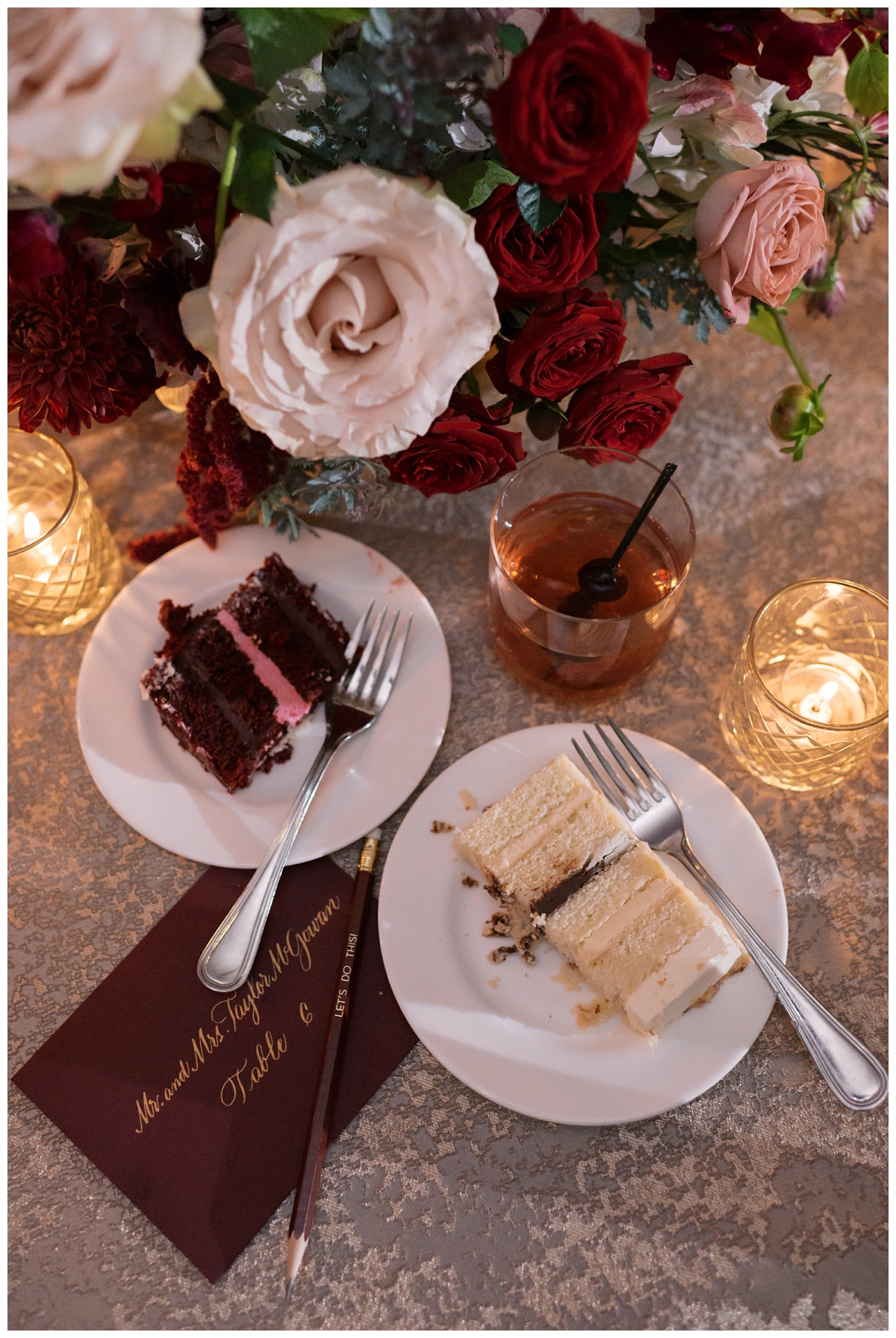 Sliced Cake Served at Winter Themed Wedding