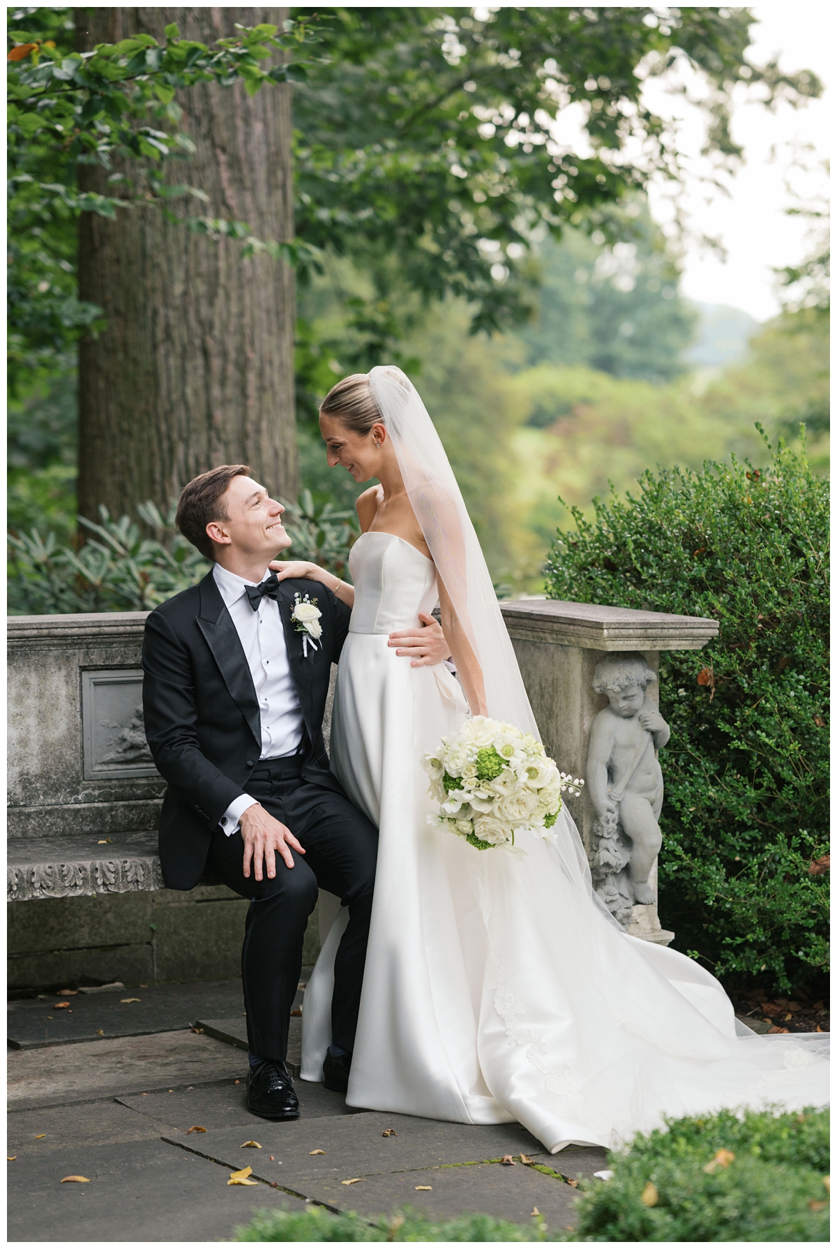 Bride and Groom Photos during Garden Wedding at Winterthur in Wilmington, DE